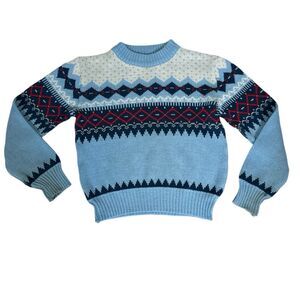 VTG 80’s Baby Blue Nordic Ski Knit Sweater Boys Sz 6